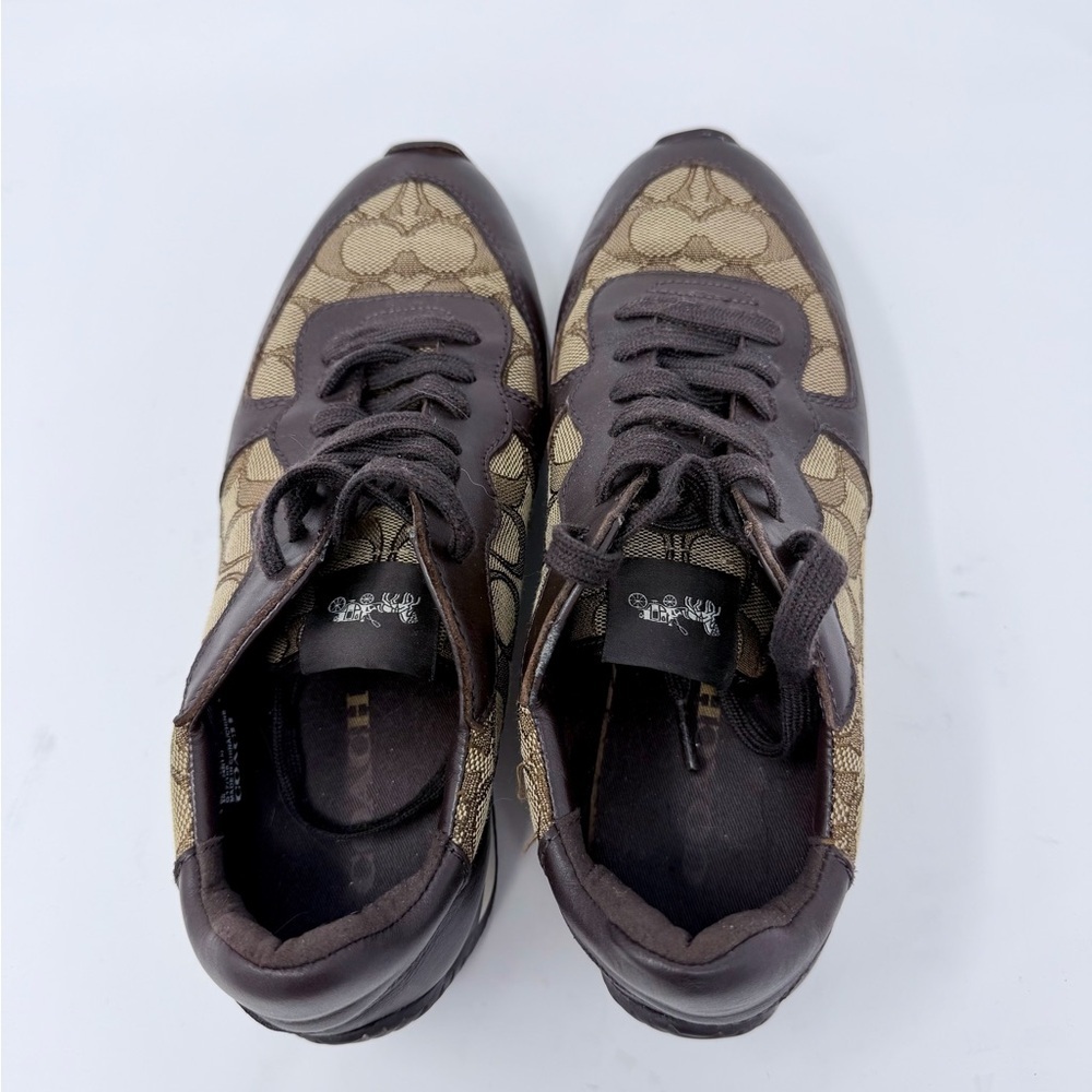 Coach Farrah Signature Jacquard Brown and Tan Lace-Up Sneakers size 8,5 - Picture 4 of 9